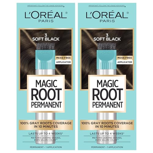 L'Oreal Paris Magic Root Permanent Hair Color Kit, 100% Gray Hair Coverage In Just 10 Minutes, Precision Brush Applicator for Seamless Application, 3 Soft Black (2 Count) | Amazon (US)