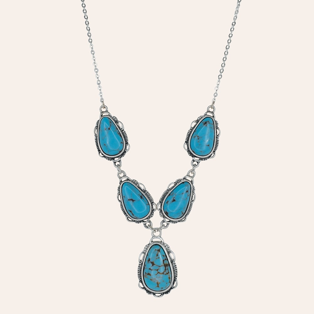 Justin Silver & Turquoise 5 Teardrop Necklace | Cavender's