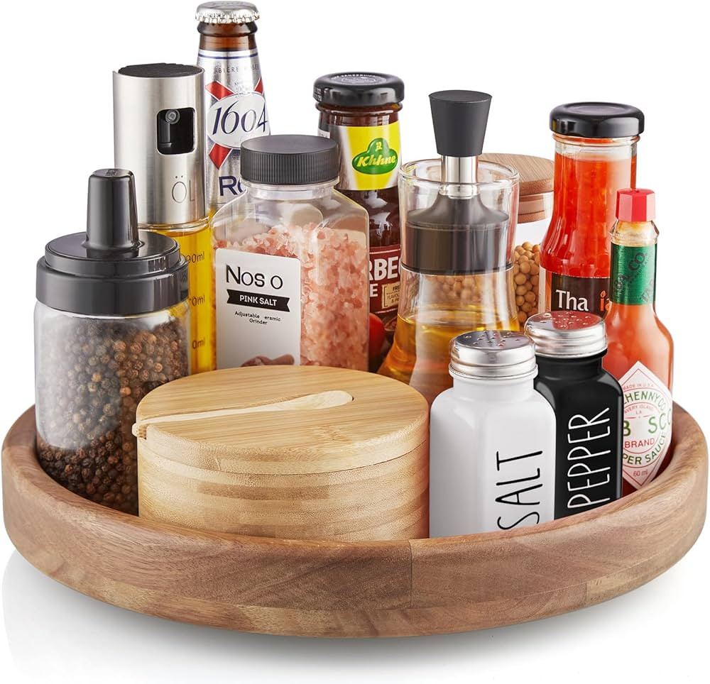 12" Lazy Susan Organizer Turntable for Cabinet - Bivvclaz Acacia Wood Lazy Susan for Cabinet Tabl... | Amazon (US)