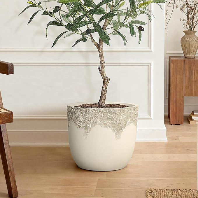 LuxenHome 15.5" Dia Round Concrete Planter, Large Outdoor Indoor Decorative Plant Pot with Draina... | Amazon (US)