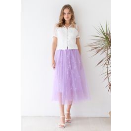 Shimmery Sequin Mix-Color Mesh Maxi Skirt in Lilac | Chicwish