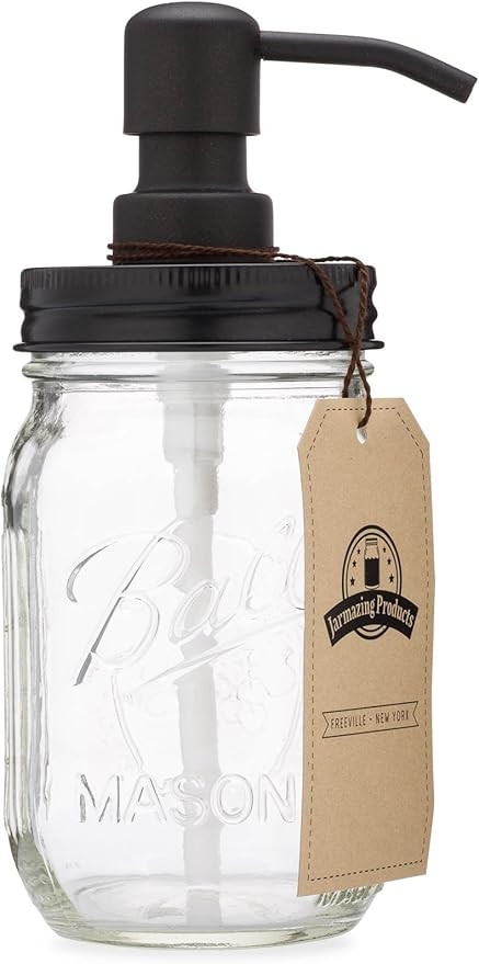 Jarmazing Products Mason Jar Soap Dispenser - Black - with 16 Ounce Ball Mason Jar - Made from Ru... | Amazon (US)