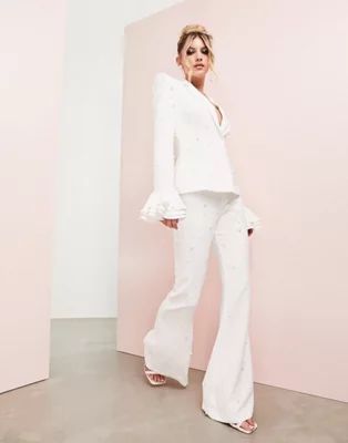 ASOS LUXE Wedding pearl suit blazer and flare pants in white | ASOS (Global)