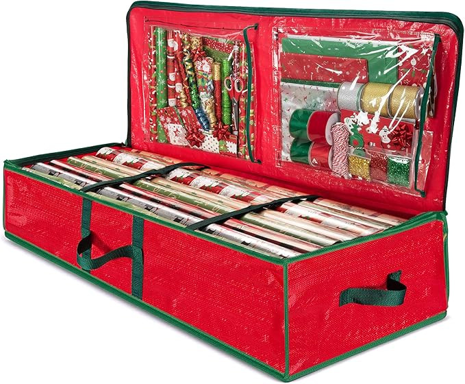 ZOBER Gift Wrapping Paper Organizer Storage - 40" Gift Wrap Storage Containers With Interior Pock... | Amazon (US)