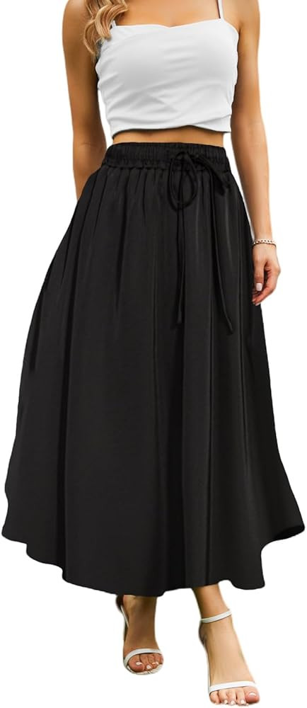 Maxi Skirts for Women with Pockets Long Midi Length Casual Skirt for Beach Party Holiday | Amazon (US)