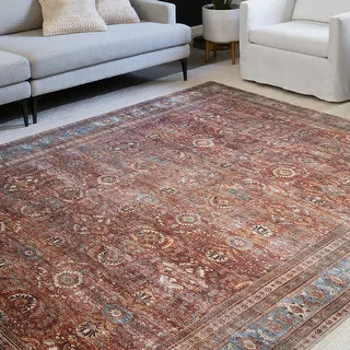 Alexander Home Isabelle Traditional Vintage Border Printed Area Rug - 9' x 12' - Brick/Blue | Bed Bath & Beyond