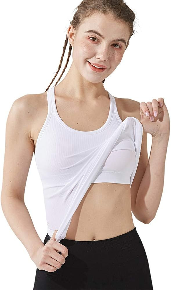 Yoga Racerback Tank Top for Women with Built in Bra,Women's Padded Sports Bra Fitness Workout Run... | Amazon (US)