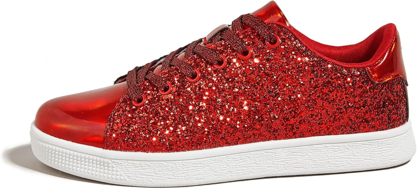 LUCKY STEP Glitter Sneakers Lace up | Fashion Sneakers | Sparkly Shoes for Women | Amazon (US)