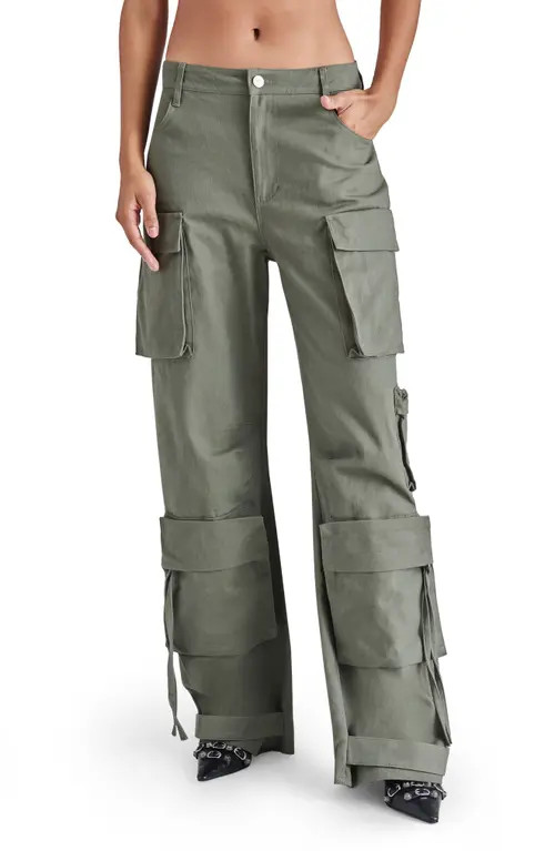 Steve Madden Duo Wide Leg Cargo Pants in Olive at Nordstrom, Size Medium | Nordstrom