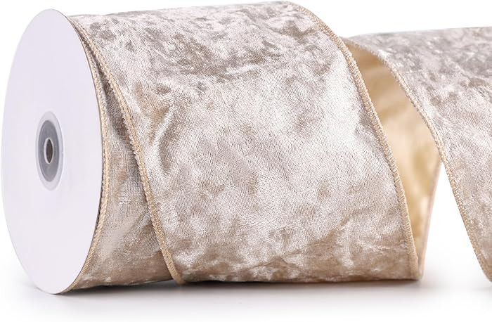 MAYREEL 4 Inch Champagne Gold Crushed Velvet Ribbon Wired Extra Wide Pale Gold for Christmas Deco... | Amazon (US)