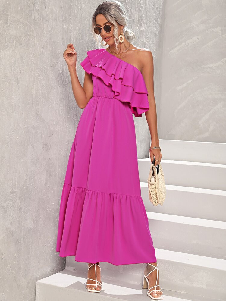 EMERY ROSE One Shoulder Ruffle Trim Dress | SHEIN
