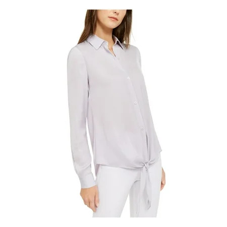 MICHAEL MICHAEL KORS Womens Purple Tie Front silk Long Sleeve Collared Button Up Top XS | Walmart (US)