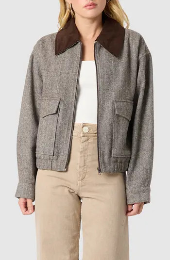 Contrast Collar Herringbone Bomber Jacket | Nordstrom