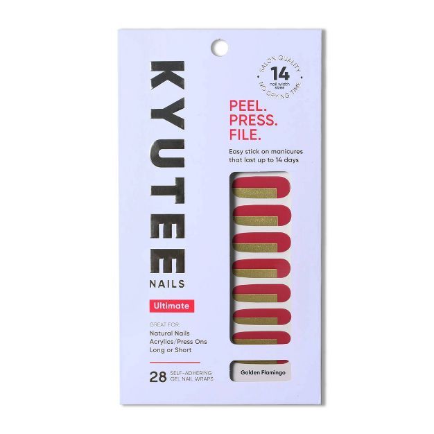 Kyutee Nails Peel. Press. File. Instant Gel Polish Manicure - Golden Flamingo - 28pc | Target