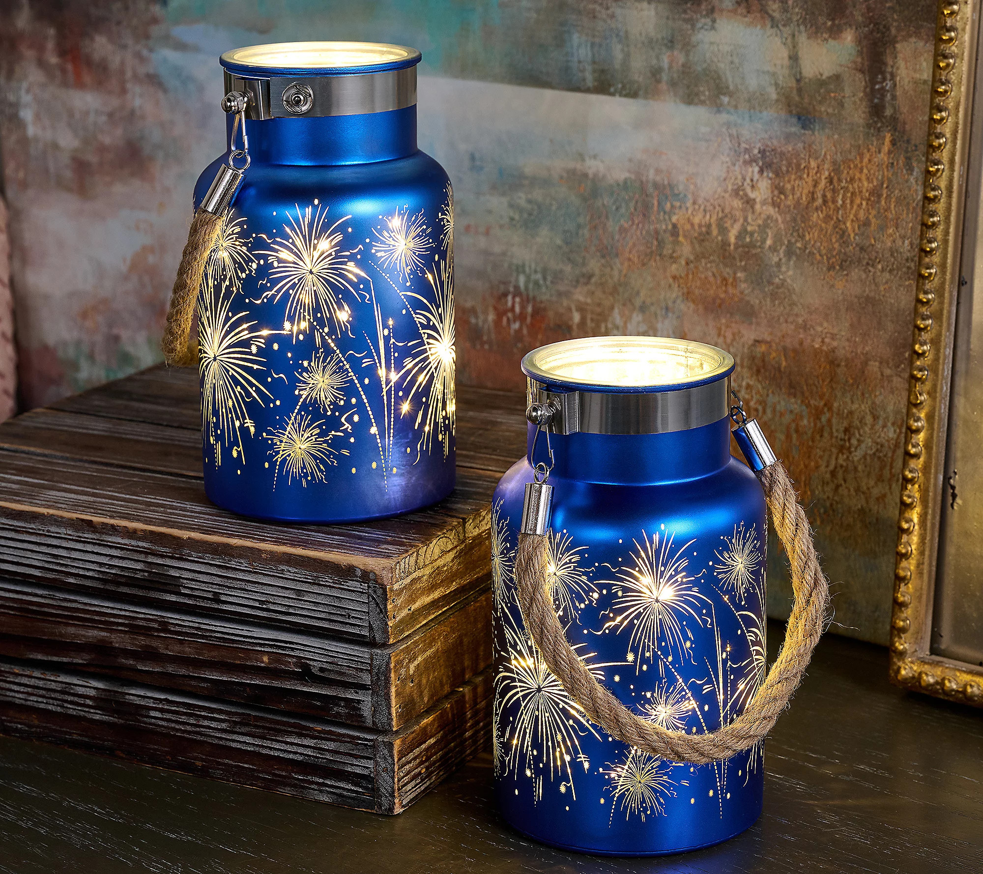 Set of 2 7"" Celebration Fireworks Lantern by Valerie | QVC