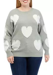 Crown & Ivy™ Plus Size Heart Printed Pearl Sweater | Belk