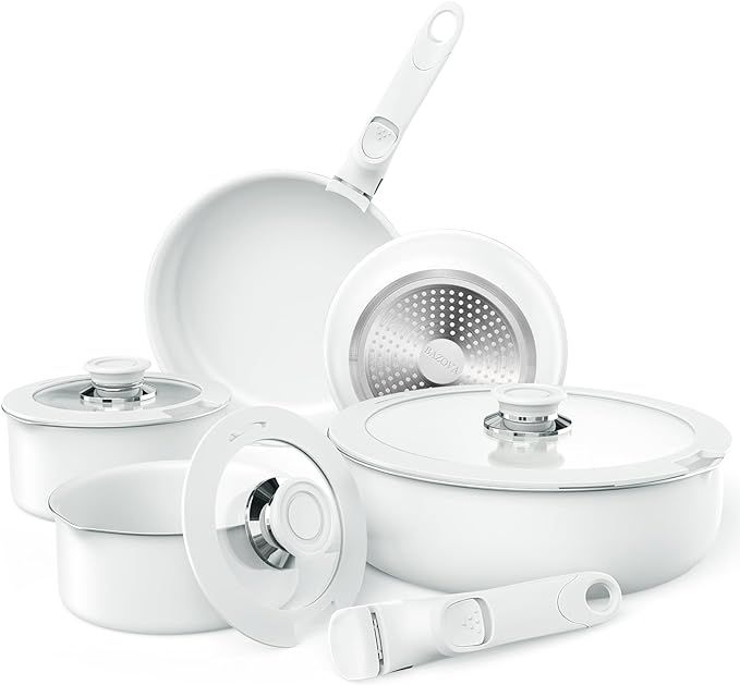 Bazova Pots and Pans Set Nonstick with Detachable Handles, 10 Pcs Ceramic Kitchen Cookware Sets, ... | Amazon (US)