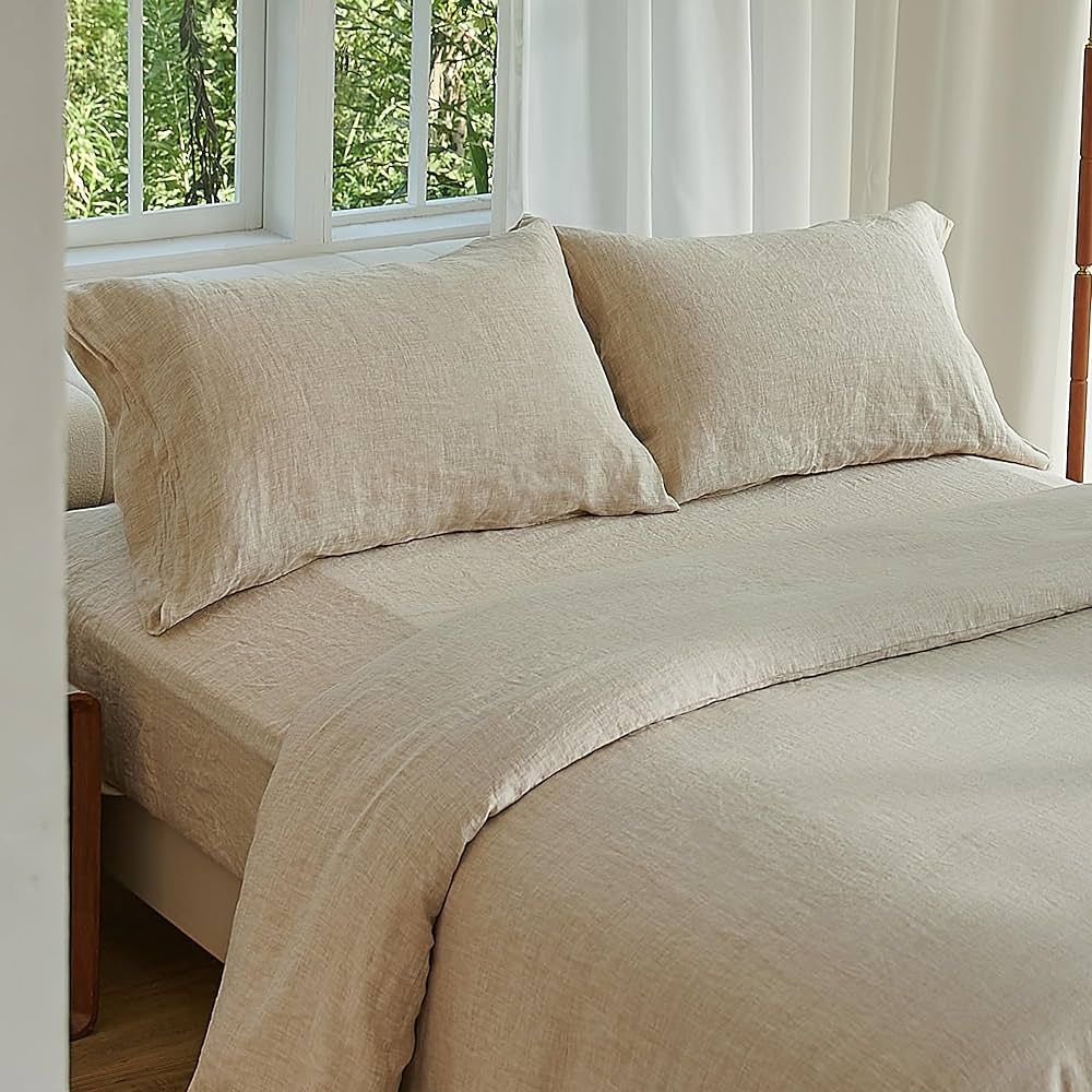 100% Linen Duvet Cover Set Queen 3 Pieces, French Normandy Flax Linen, Cooling, Soft, and Breatha... | Amazon (US)