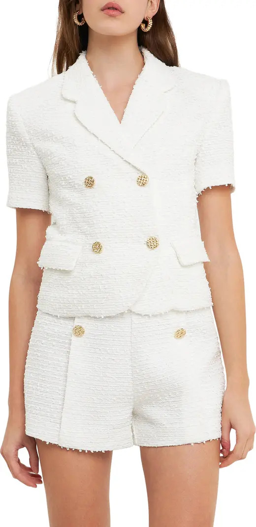 Endless Rose Double Breasted Short Sleeve Tweed Blazer | Nordstrom | Nordstrom