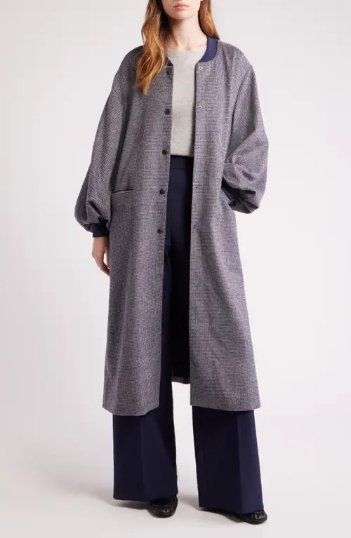 dRA Cameron Balloon Sleeve Wool Blend Long Coat in Navy Check at Nordstrom, Size X-Small | Nordstrom