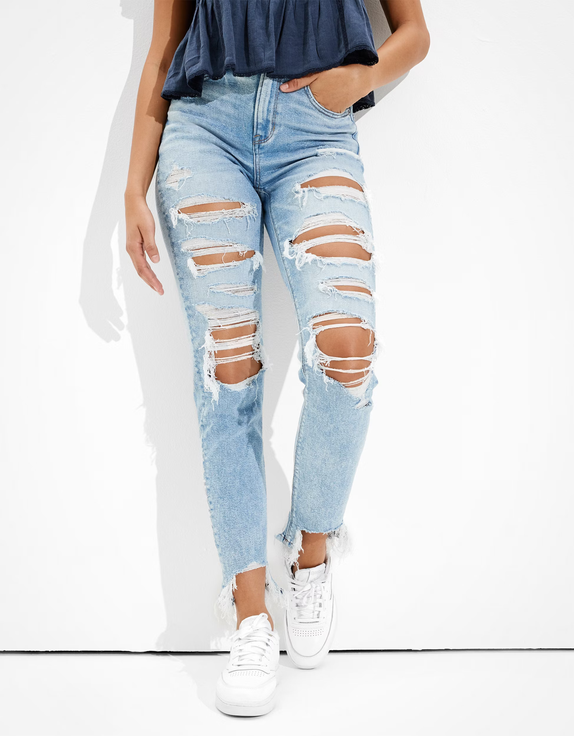 AE Stretch Ripped Mom Jean | American Eagle Outfitters (US & CA)