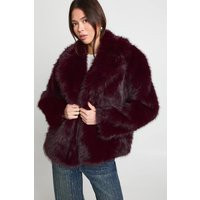 boohoo Women's Collared Faux Fur Coat in Burgundy | Size: 6 | Plastic | boohoo (US & Canada)