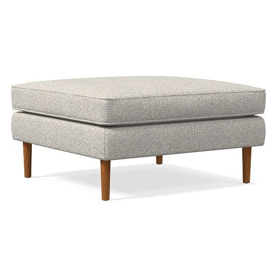 Harris Loft Ottoman, Poly, Chenille Tweed, Storm Gray, Pecan | West Elm (US)