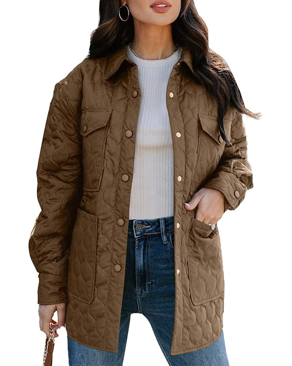 EVALESS Quilted Jackets for Women Lightweight Long Sleeve Button Down Puffer Jacket Warm Winter C... | Amazon (US)