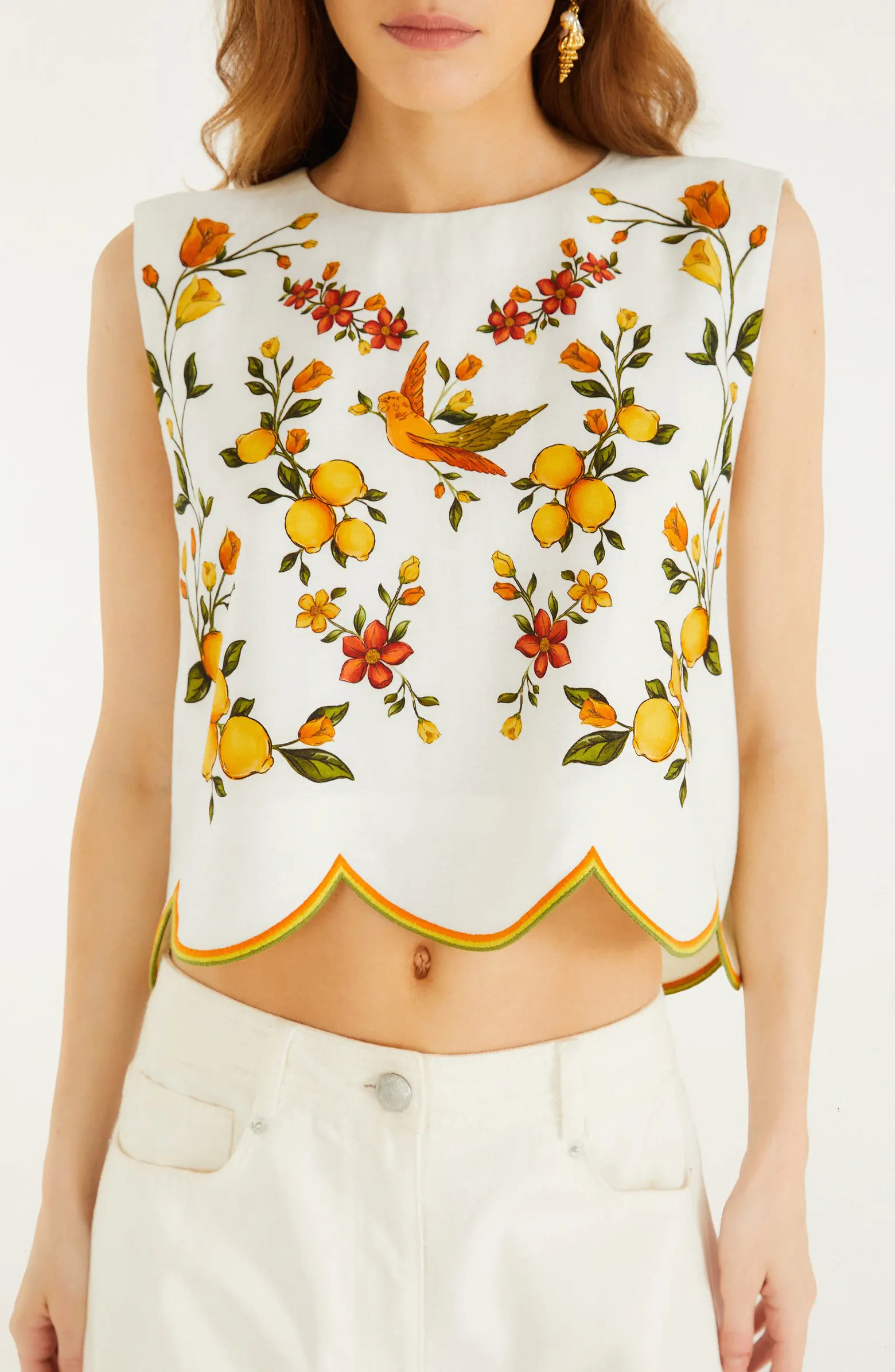 Lemon Bouquet Floral Linen Blend Crop Top | Nordstrom