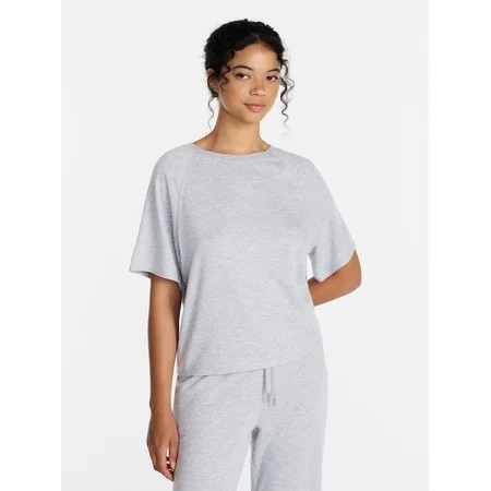 Joyspun Women s French Terry Knit Sleep Top with Short Sleeves  Sizes XS-3X | Walmart (US)
