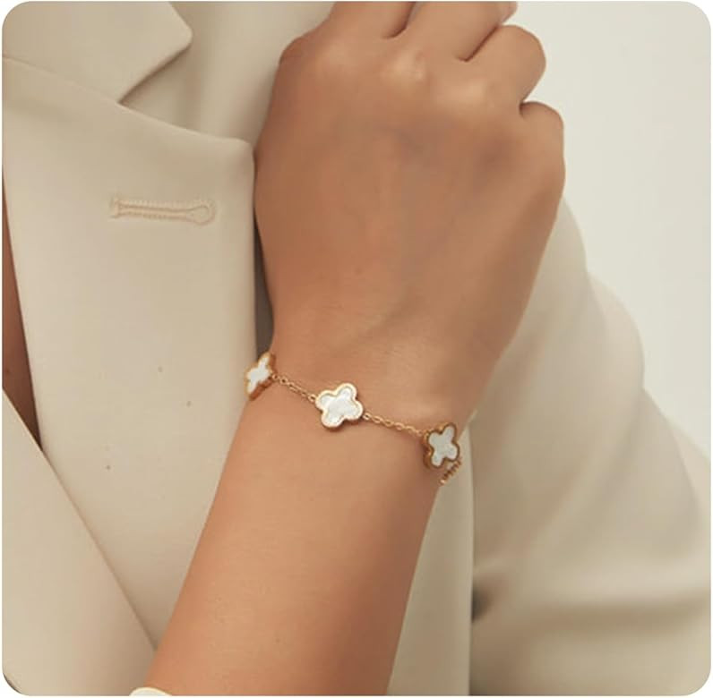 LINONKEY 18K Gold Plated Clover Bracelet for Women Adjustable Four Leaf Clover Bracelet Simple Lu... | Amazon (US)