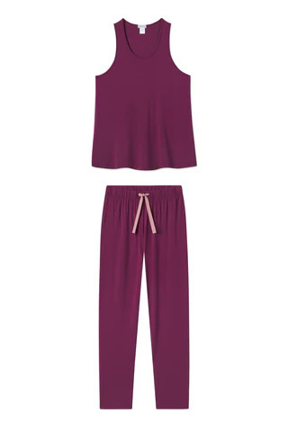 DreamKnit Ribbon Tank-Long Set in Amaranth | Lake Pajamas