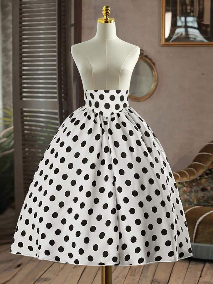 Sweetra Plus Size High Waist Polka Dot Retro Elegant Women Mid-Length Skirt Maxi Women Outfit | SHEIN