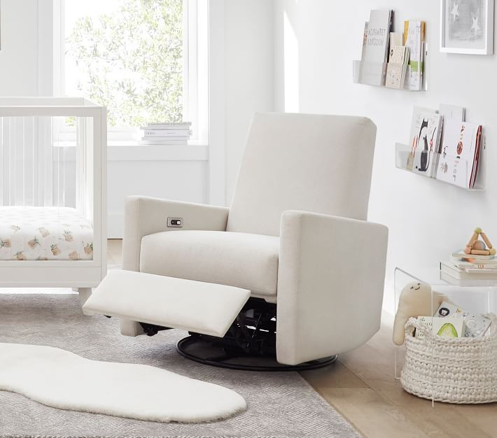 Phoenix Power Swivel Glider & Recliner, Brushed Chenille, Fog, | Pottery Barn Kids