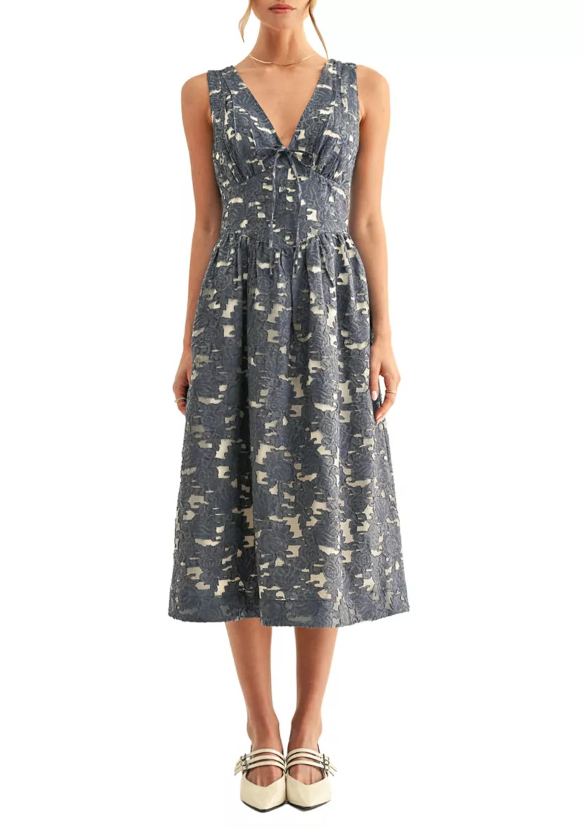 Women's Arleta Jacquard Chambray Sleeveless Corset Midi Dress | Belk