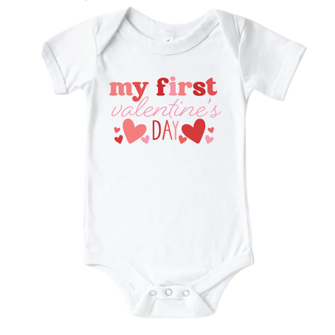 My First Valentine's Day Graphic Bodysuit | White | Caden Lane