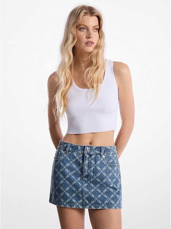 Empire Diamond Print Denim Skirt | Michael Kors US