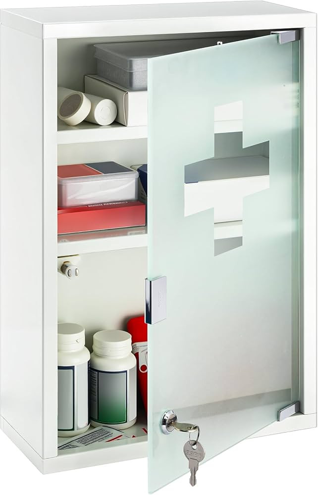 Timgle First Aid Wall Cabinet with Lock Medicine Wall Mounted Bathroom Storage Hanging Medical Ca... | Amazon (US)