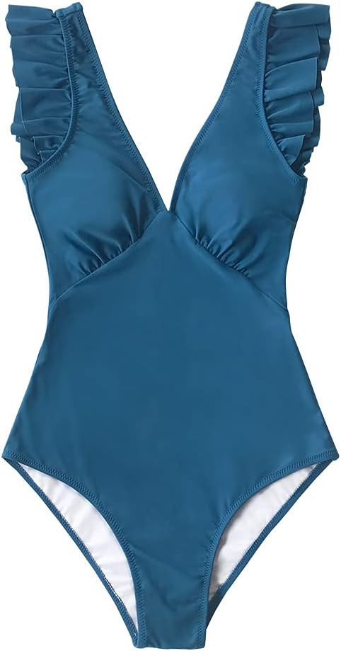 Sexy Teal V-Neck Backless One-Piece Swimsuit Women Padded Cups Beach Bathing Suit Swimwear (Color... | Amazon (CA)