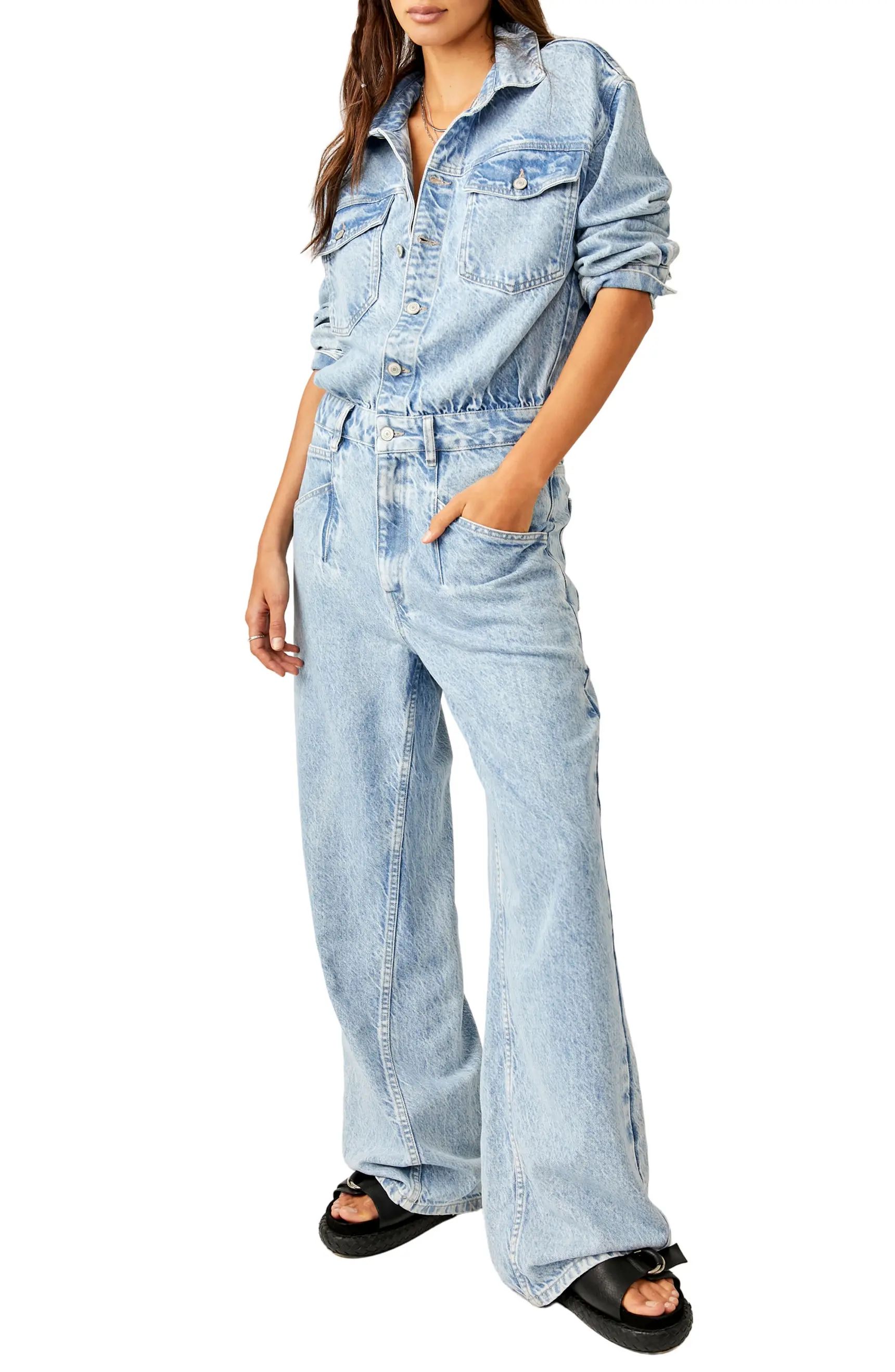 Free People Touch the Sky Long Sleeve Denim Jumpsuit | Nordstrom | Nordstrom