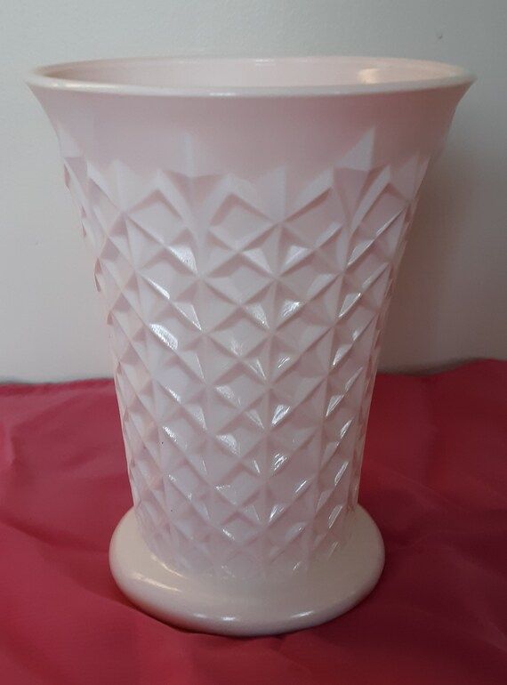Jeannette Shell Pink Milk Glass Vase, Crosshatch Pattern, 1950's, Footed, Flower Vase, Collectible,  | Etsy (US)