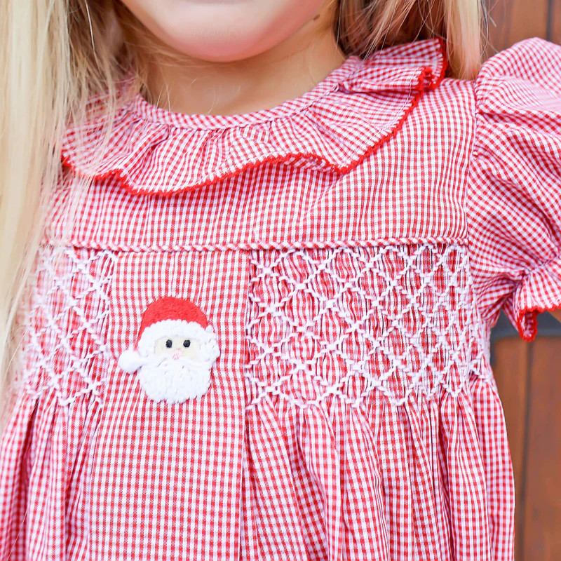 Santa's Favorite French Knot and Smocked Red Gingham Dress | Classic Whimsy