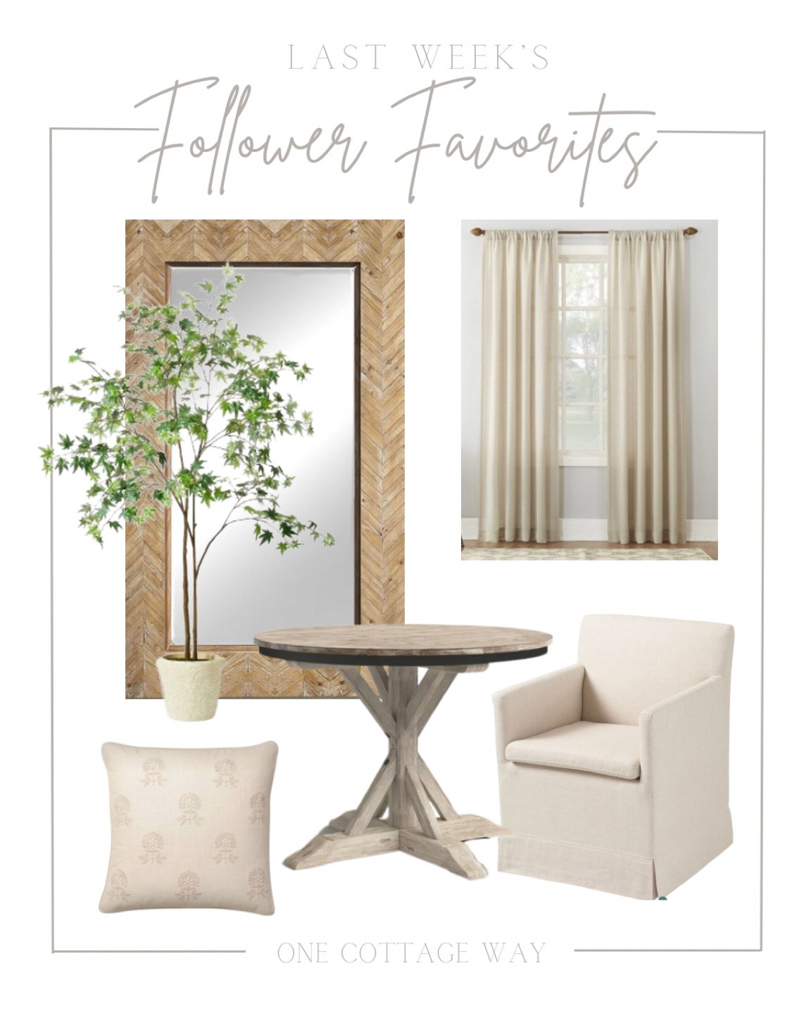 Follower Favorites🤍

Window treatments, linen curtain panels, dining furniture, round wood table, trestle table, neutral throw pillow, leaning mirror, large mirror, faux tree

#LTKFind #LTKhome #LTKunder100