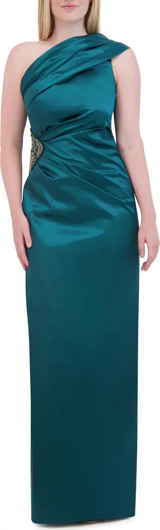 Embellished One-Shoulder Satin Gown | Nordstrom