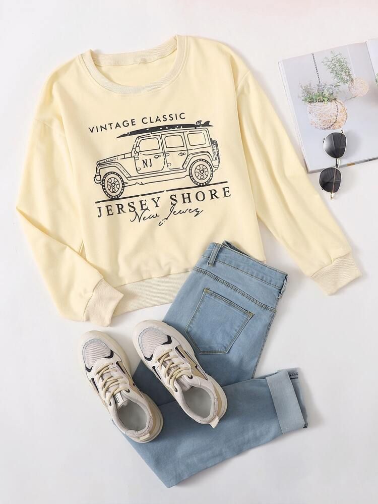 Car And Letter Graphic Sweatshirt | SHEIN
