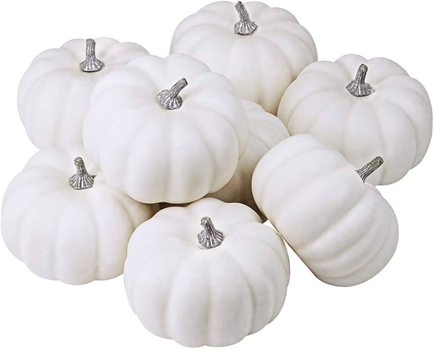 BESTTOYHOME 8 Pcs Realistic 4" Fall Harvest Small Off White Mini Artificial Pumpkins for Hallowee... | Amazon (US)