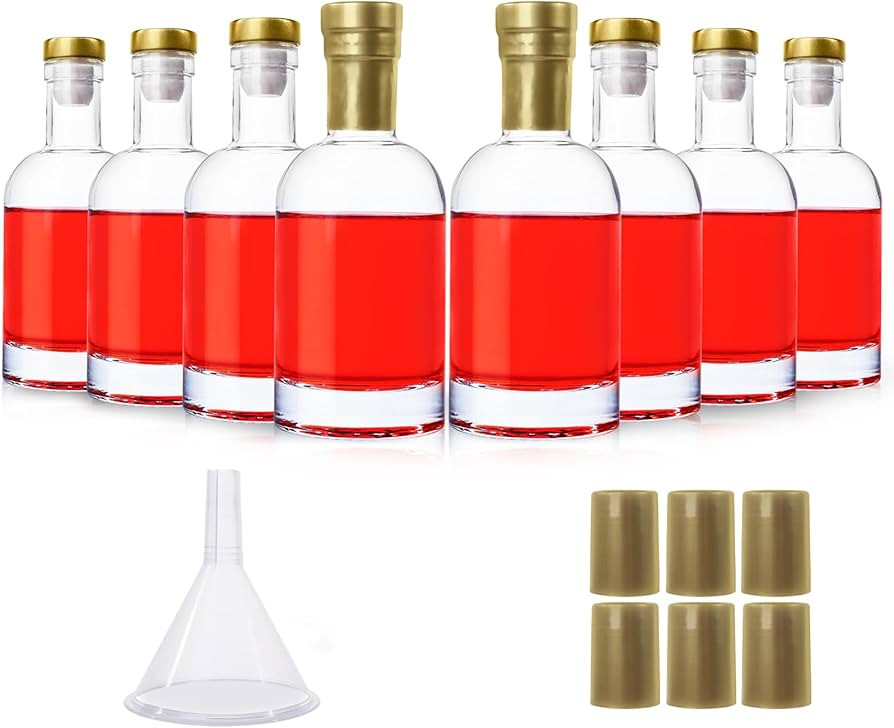 8 Pack 6oz Glass Bottles with Cork Lids, 200ml Liquor Bottles with T-Top Stopper, Empty Whisky Bo... | Amazon (US)