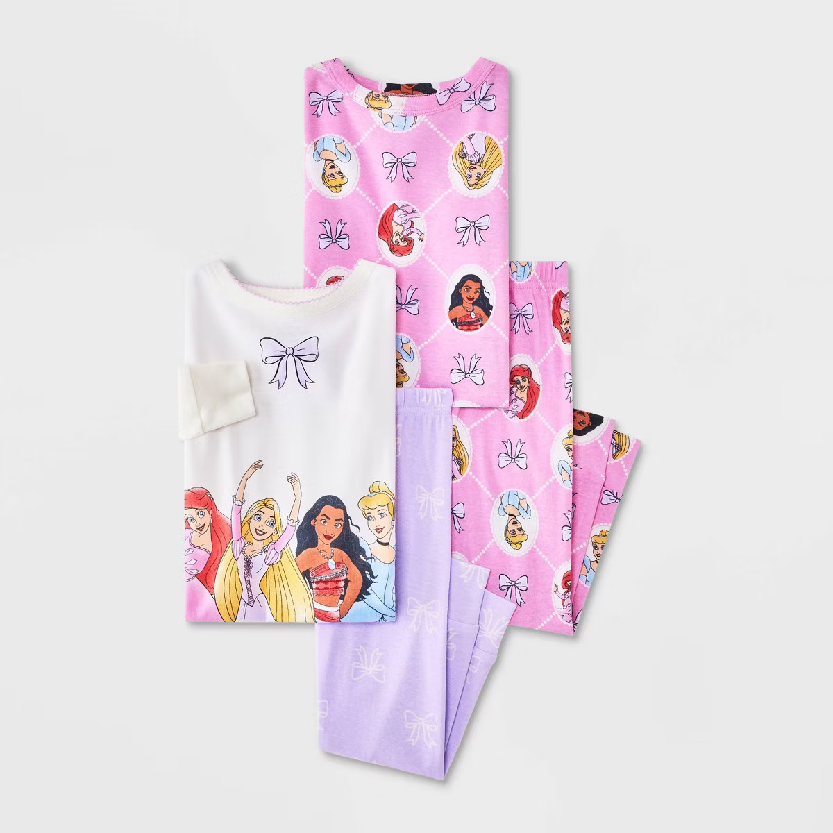 Toddler Girls' 4pc Disney Princess Long Sleeve Cotton Snug Fit Pajama Set - Purple/Pink 3T | Target