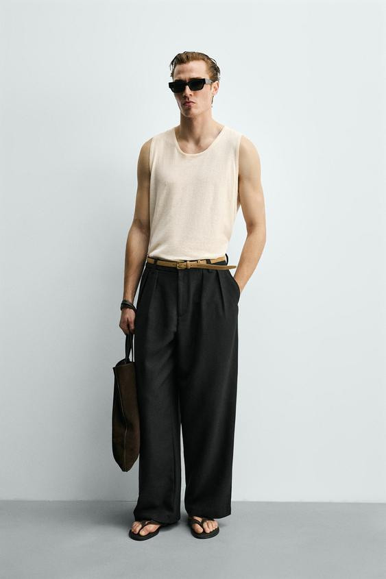 Zara - Linen - Cotton Knit Tank Top - Ecru - M - Man | Zara UK