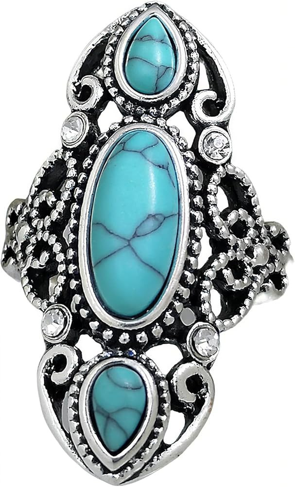 LadayPoa Bohemian Turquoise Ring for Women, 925 Silver Vintage Cowgirl Jewelry, Western Statement... | Amazon (US)